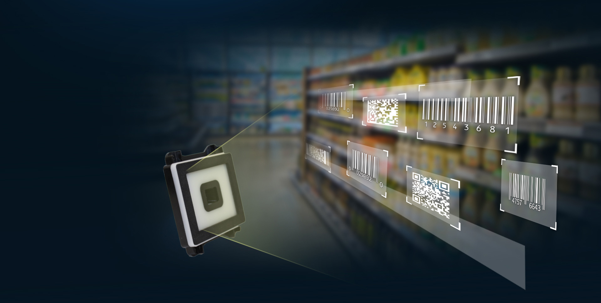 商品碼+支付碼雙重解碼能力
大角度，自動感應掃描